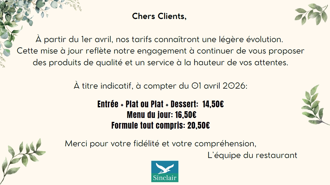 Evolution des tarifs &agrave; partir du 01/04/2026